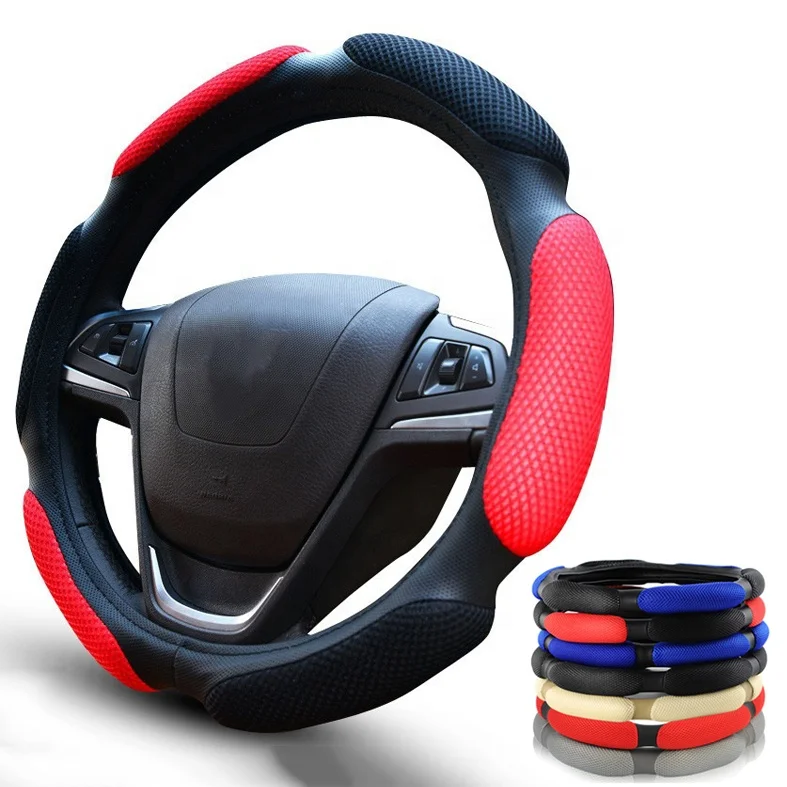 Automotive Interior Decorative 15 Inch Breathable Leather Sandwich Car Steering Wheel Cover Universal