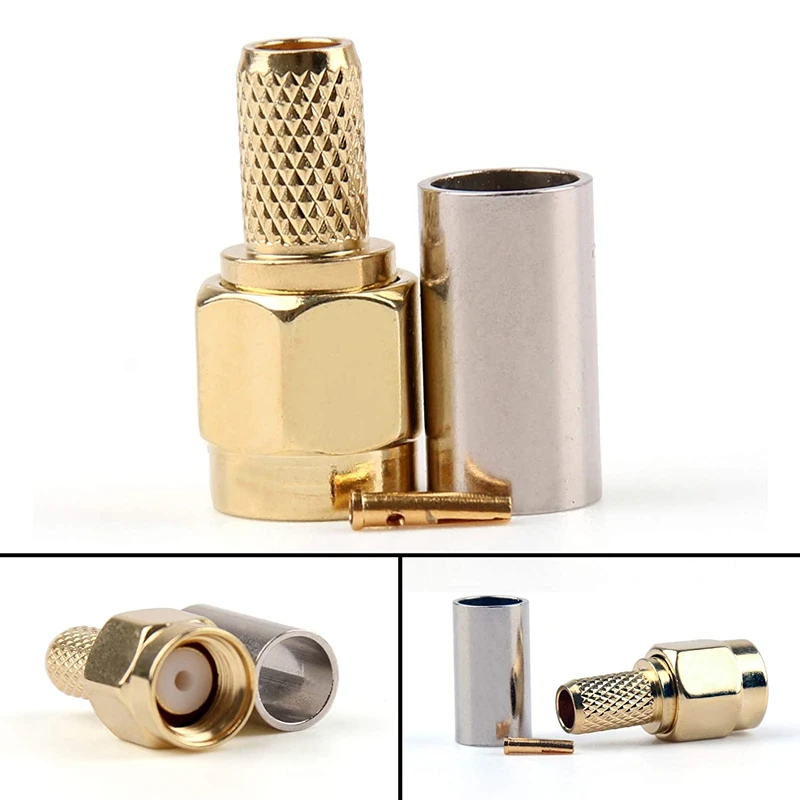 RP.SMA Штекерный обжимной соединитель RG58 RG142 LMR195 RG400 прямой тип кабеля