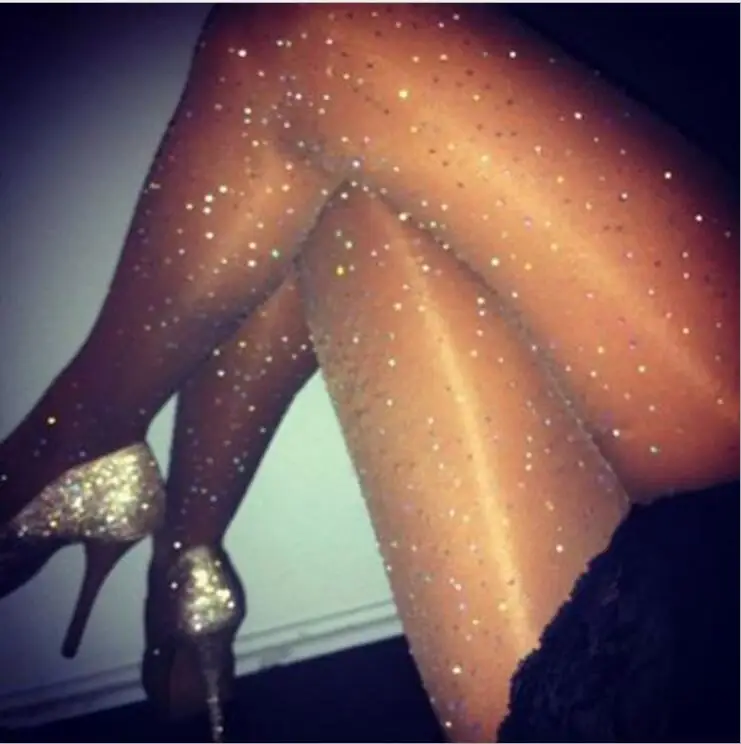 2021 New Style Sexy Woman Crystal Glitter Up Thigh High Stockings Rhinestone Fishnet Pantyhose Diamond Large Grid Tights