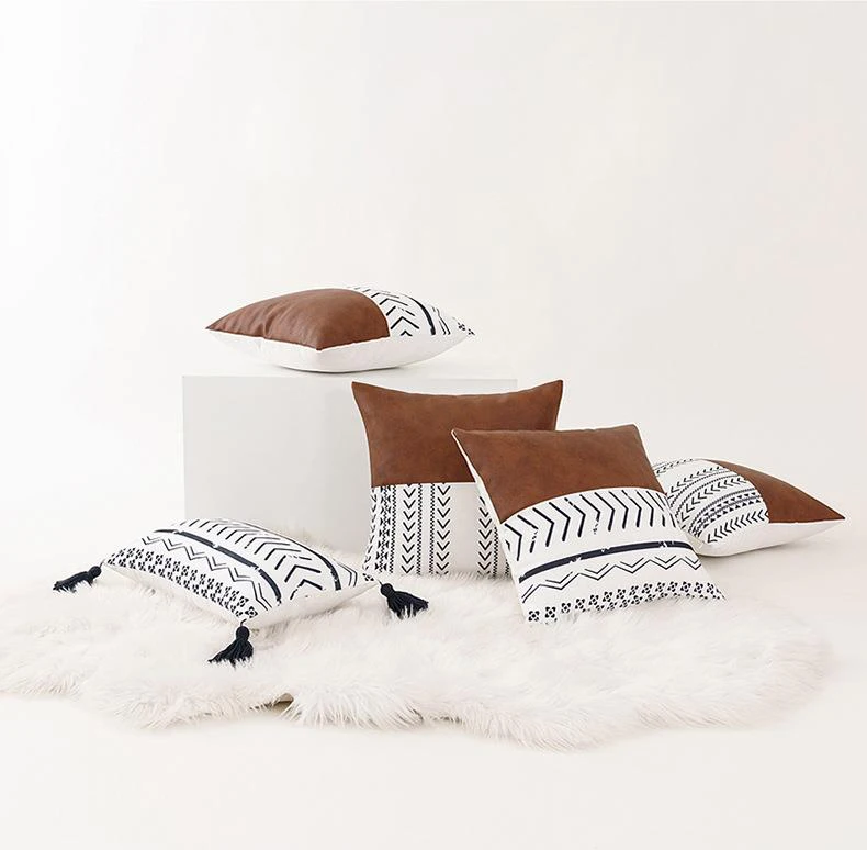 Cotton throw pillow White and brown can be customized pillow Bed and sofa cushion convenient to play mobile phone and watch TV