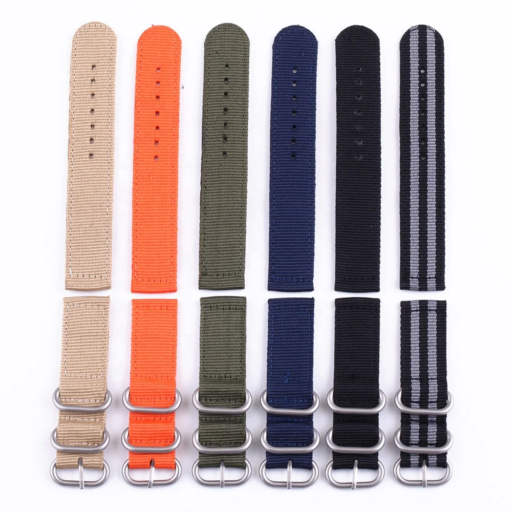 Fabric sport orange beige black gray military green blue khaki zulu canvas watch band 2 piece nylon watch strap