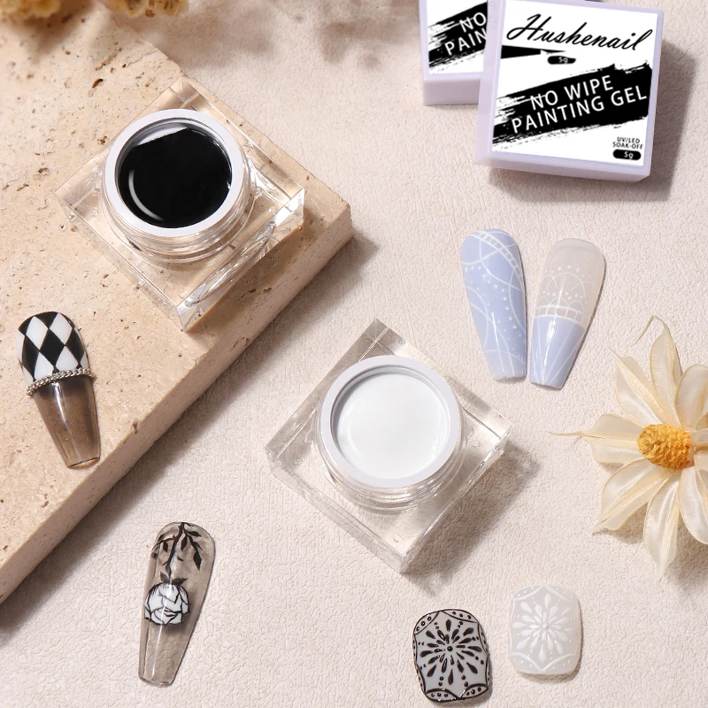 HS New Upgrade No Wipe Painting Gel Polish Private Label 5g White Black Nail Art Painting Gel Polish