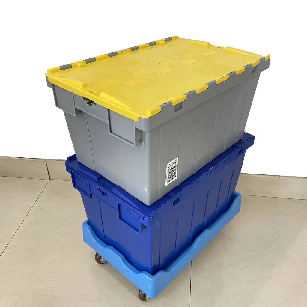 Nestable And Stackable Plastic Turnover Container Attached Lid Pp Logistics Box Solid Moving Crates
