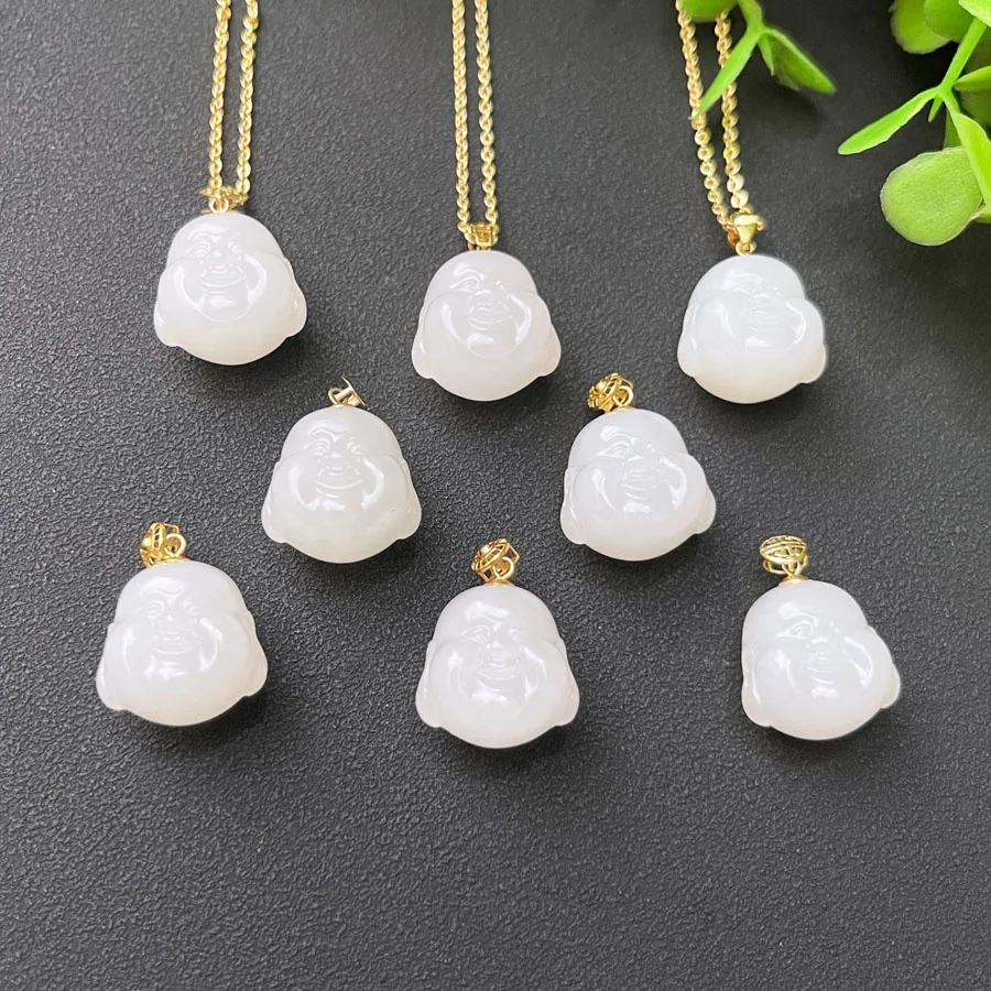 Wholesale Price Jewelry Semi-precious Stone Crafts Nephrite Buddha Natural Hetian Jade Pendant with18k Gold Clasp