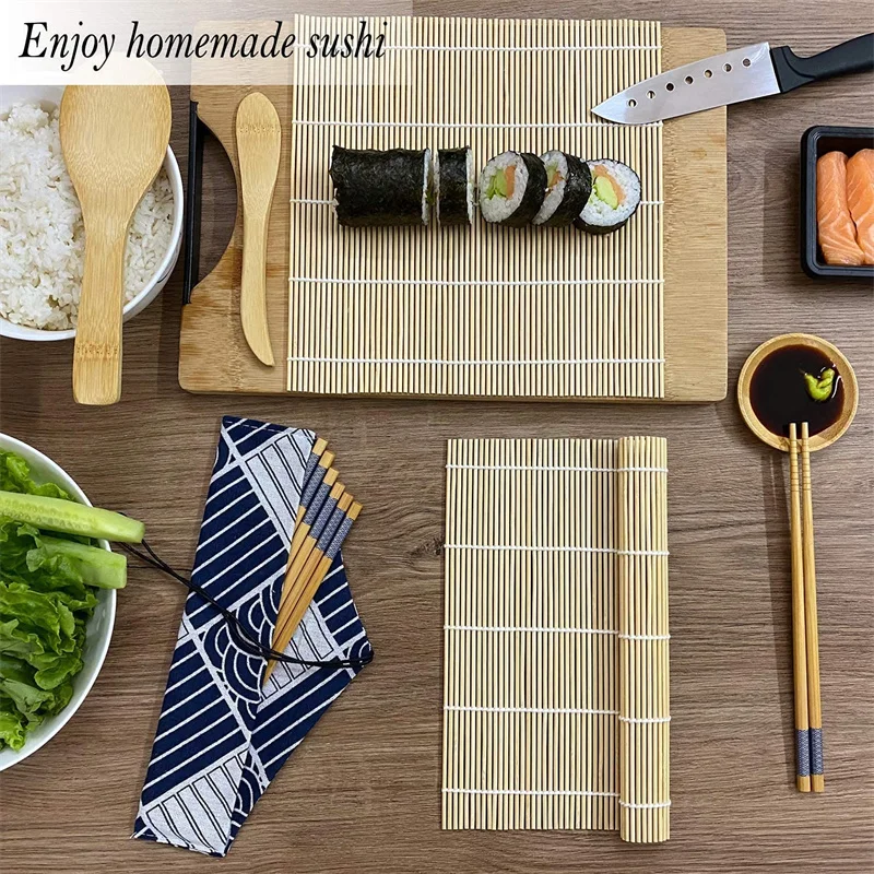 Natural Bamboo Sushi Kit Sushi Mat With Rice Paddle and Spreader sushi paddle and spreader