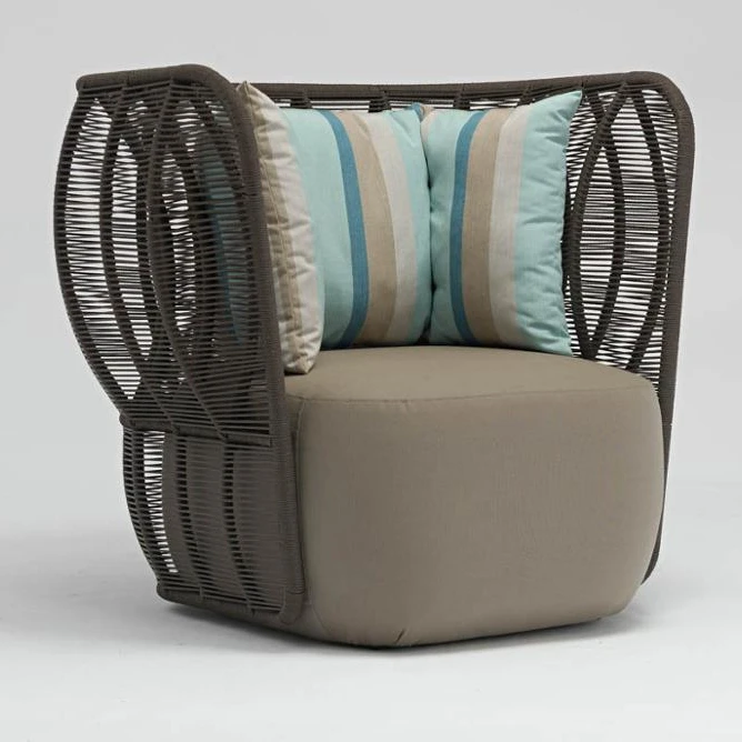 Rope Woven High Wing Back chair Outside Patio Furniture