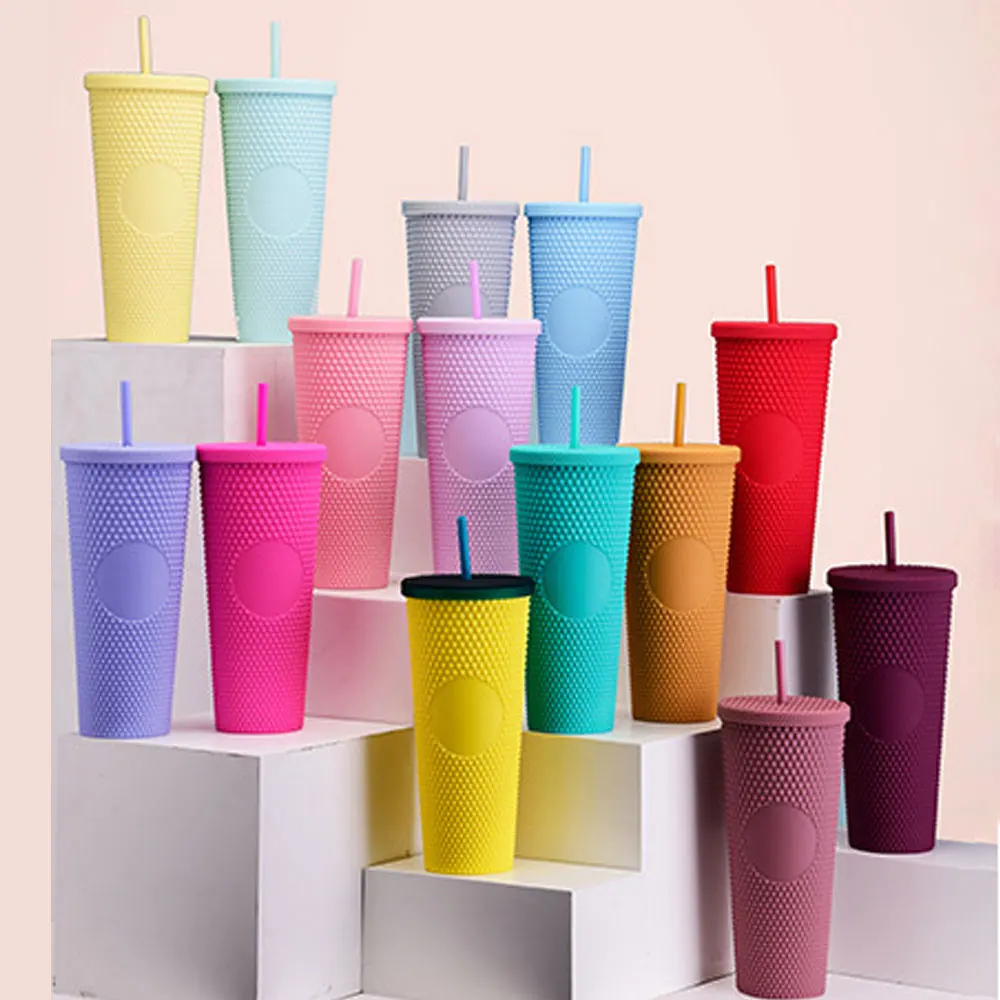 USA warehouse bpa free 24 OZ double walled christmas acrylic studded drink tumblers with straw