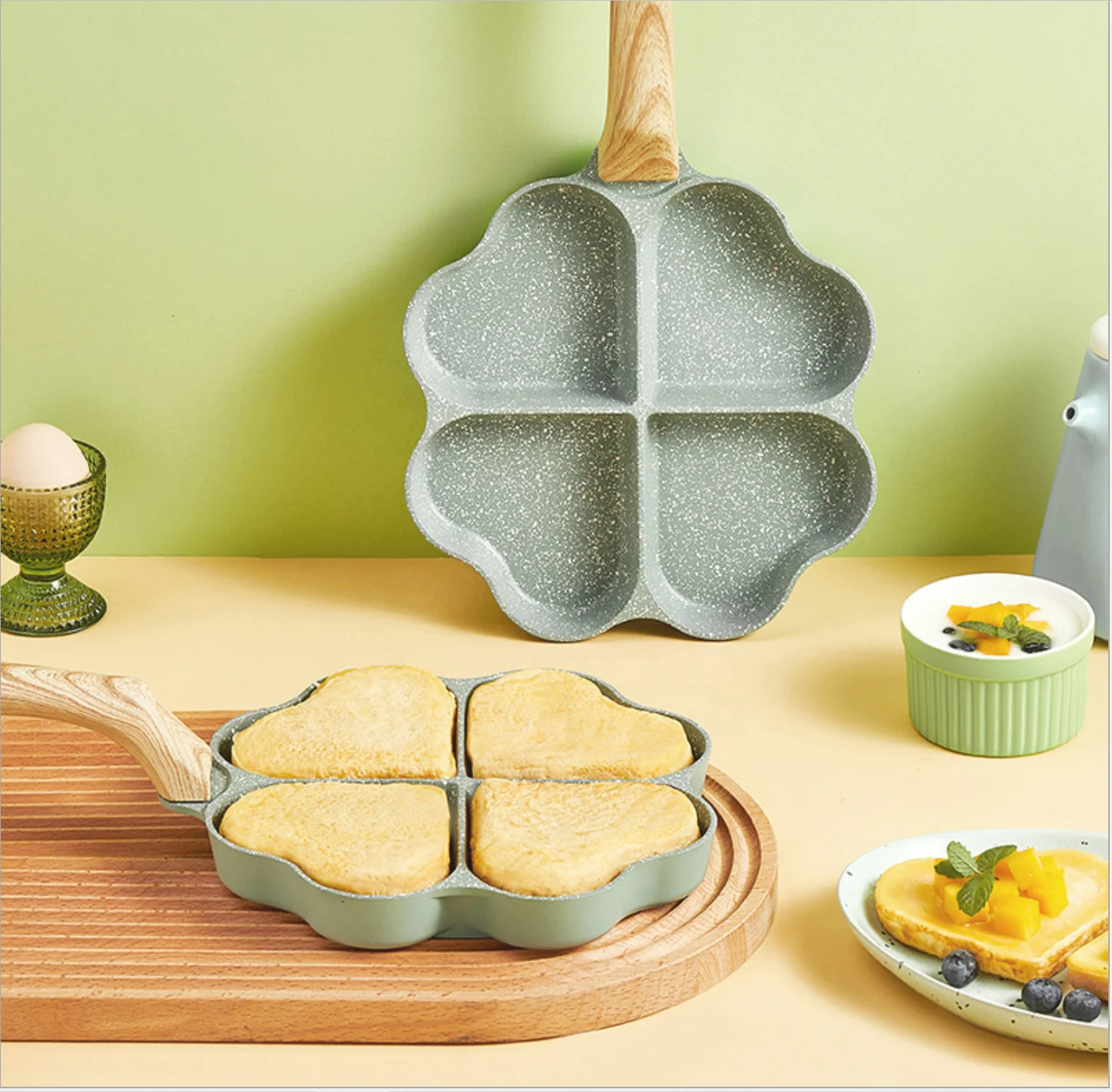 Non Stick Frying Pan Cookware Love Four-Hole Pans Not Sticky Pan Heart-Shaped Egg Burger
