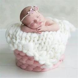 New Born Baby Knitted Wool Blanket Newborn Photography Props Chunky Knit Blanket Basket Filler