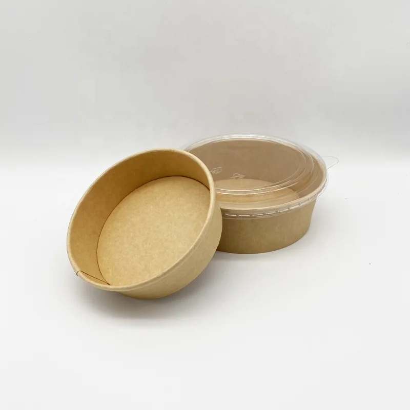 Kraft Salad Bowl Disposable Printed  Customized Paper Bowl Food Container with Clear Lid