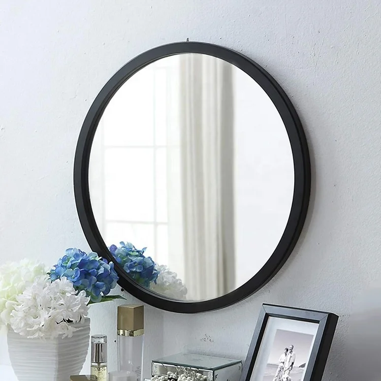 80cm diameter black iron frame round metal framed wall hanging mirror