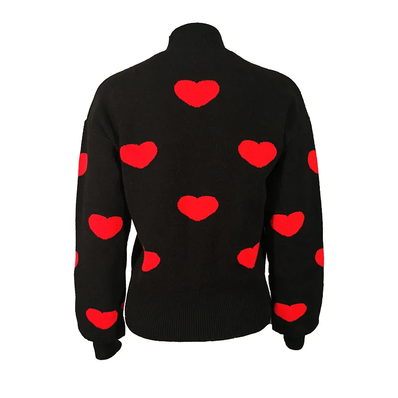 
KEYIDI Autumn Winter Red Heart Loose Knit Black Sweater Pullover Woman 