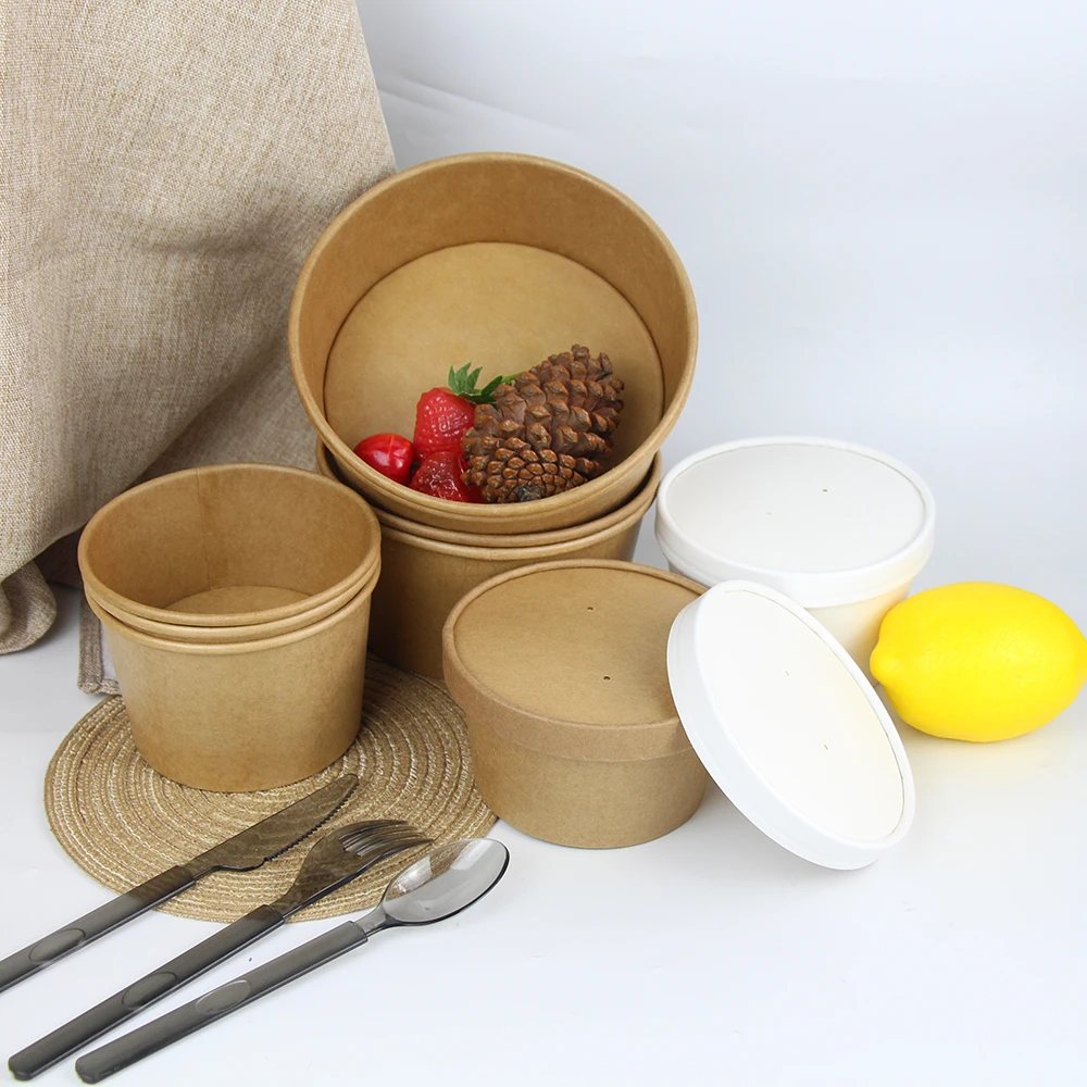 Custom printed cardboard ice cream paper cups with lids and spoons Biodegradable Yogurt Paper Bowl Ice Cream Cup