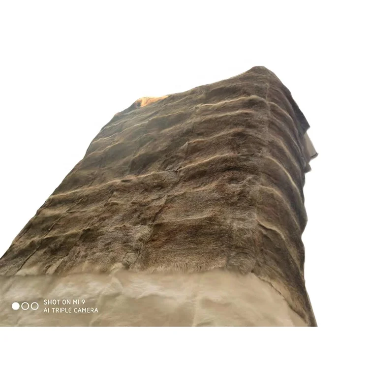 High Quality Fluffy Luxury Real Fur Throw Natural Brown For Bed Sofa Rabbit Fur Blanket