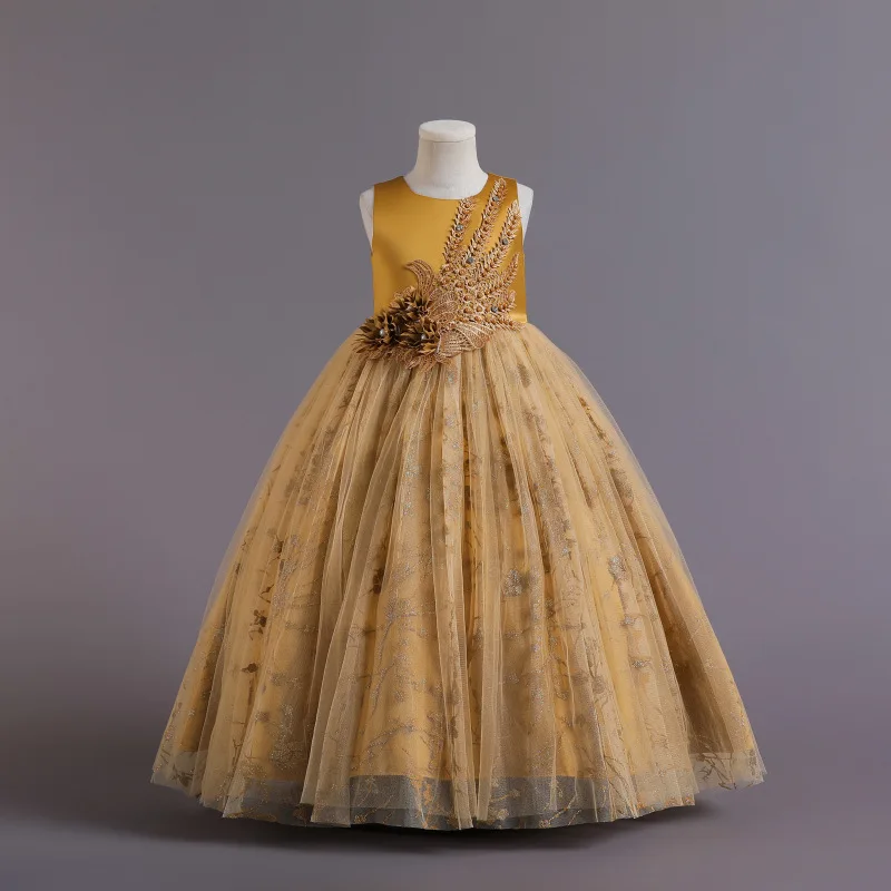 LW1803 Tulle Kids Long Dresses High Quality Girls Wedding Flower Kids Party Dress Flower Pageant Dress