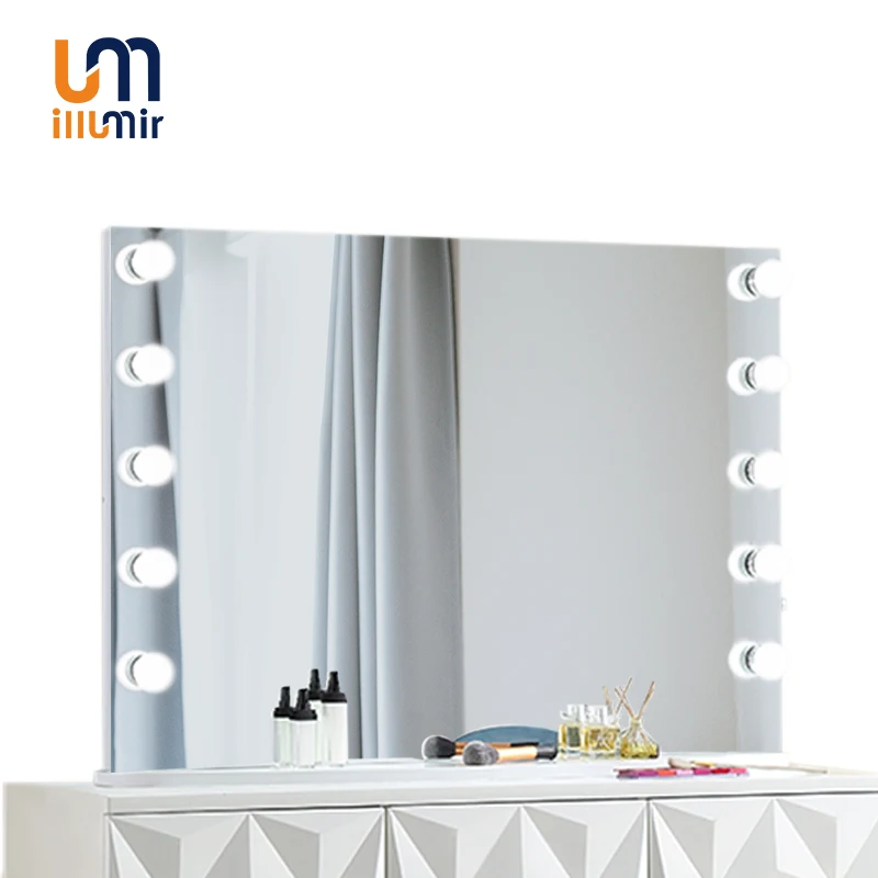 Amazon Hot Selling LED mirror Hollywood style desk mirror 8/10 bulbs wall mirror high quality wood base touch switch