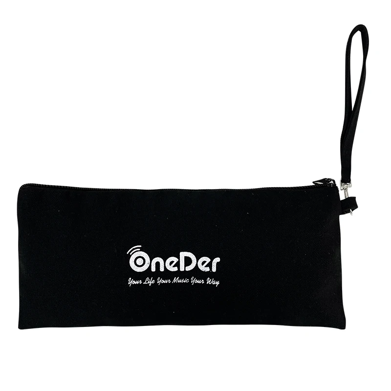 Accept Custom Logo Black Canvas Microphone Bags with Wrist Strap Electric Tools Storage Pouches