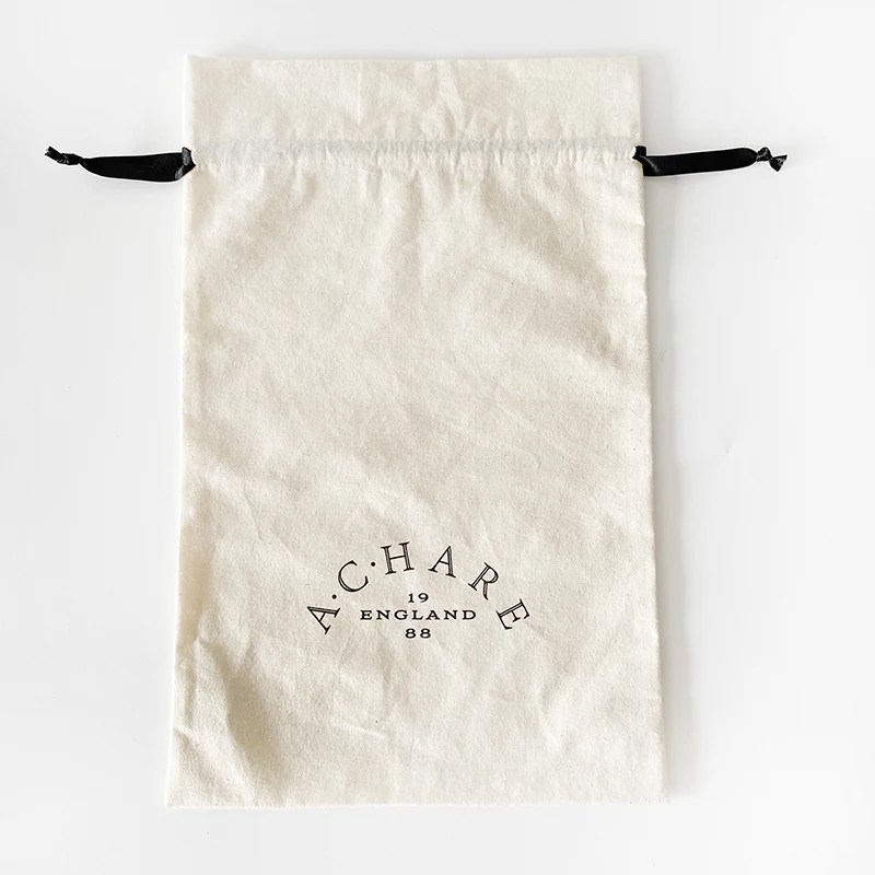 Customized Logo shoes packaging pouches drawstring Natural cotton slippers dust bag
