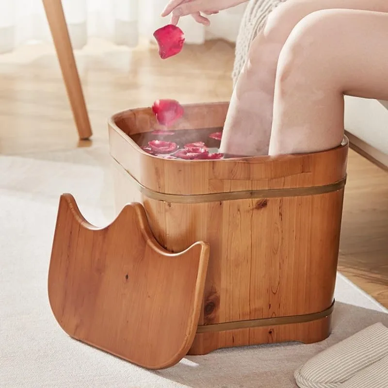 thickened wooden pedicure foot bath bucket spa barrel square basin soak tub with lid massage