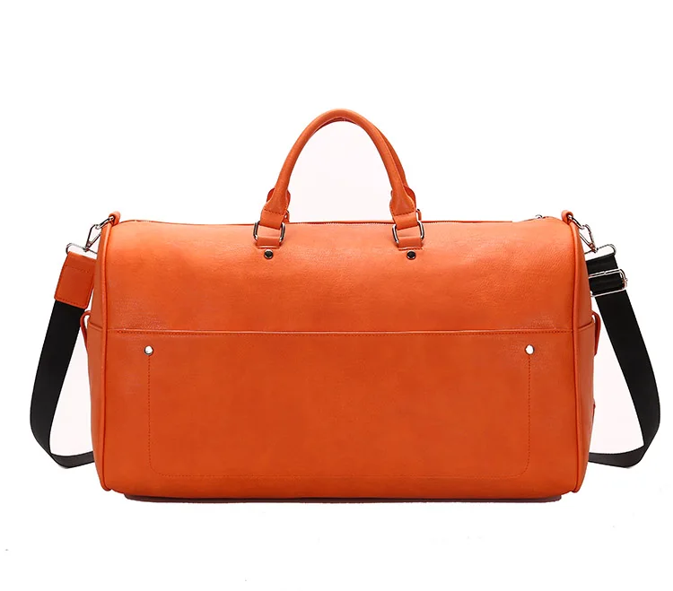 orange color faux Leather Duffel Bag Large Travel Bag Gym Sports Overnight Weekender Bag for men and women