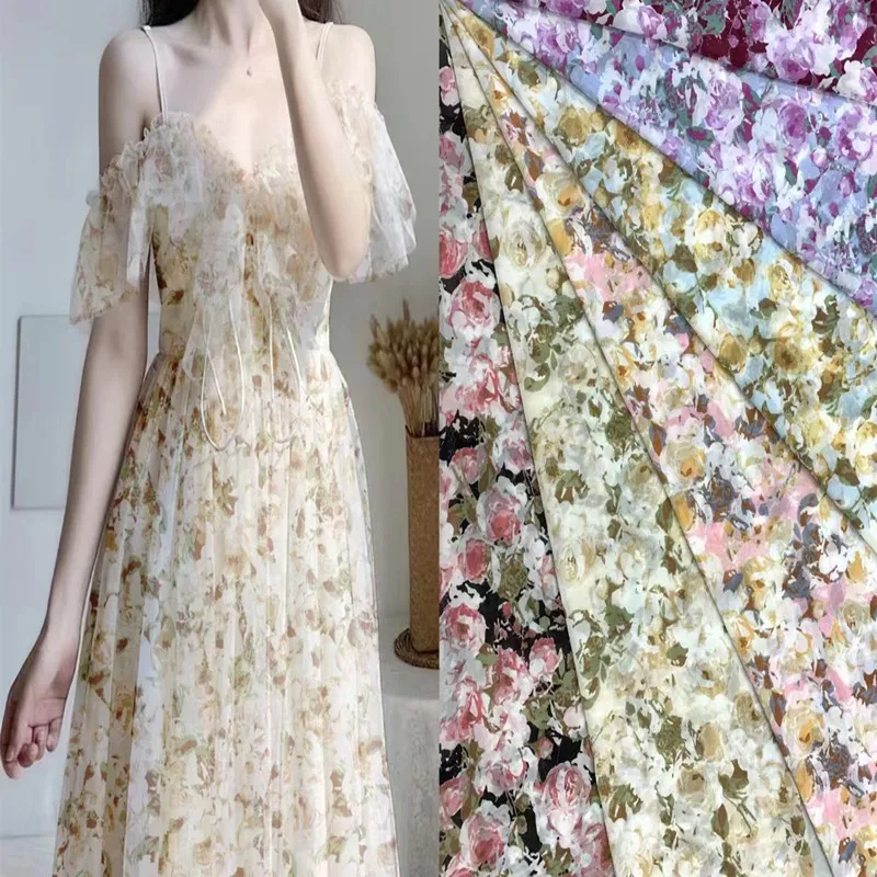 Good Quality Mixed Designs Polyester Printed Fabric Stocklot Bubble Print Fabric Bubble Chiffon Stock For Dress