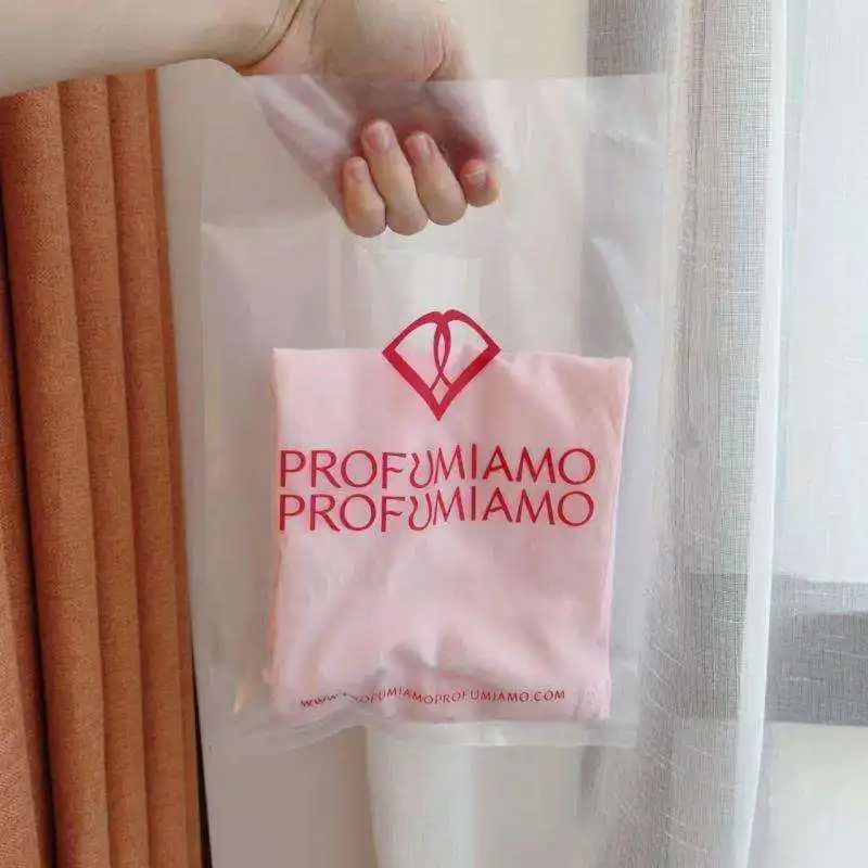 Custom Clear Thank You Bag Merchandise Plastic Bags logo with Die Cut Handles Bulk Retail Bags for Small Business shopping