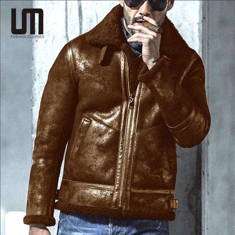 Liu Ming Wholesale Trending Winter Men Fashion Thick Warm Overcoat Leather Fur Plus Size Jacket Lambswool Lining Coat