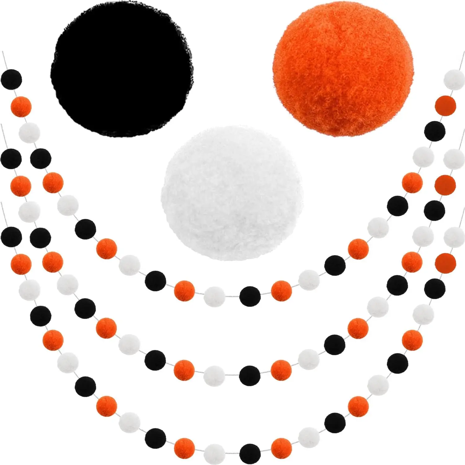 Halloween Indoor Room Decor Cute Hanging Orange Black Pompom Bead Ornament String  Felt Ball Pom Pom Garland