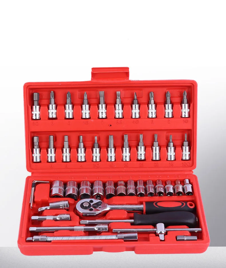 46pcs 1/4 car repair spanner trim removal emergency mechanic hand tool set box