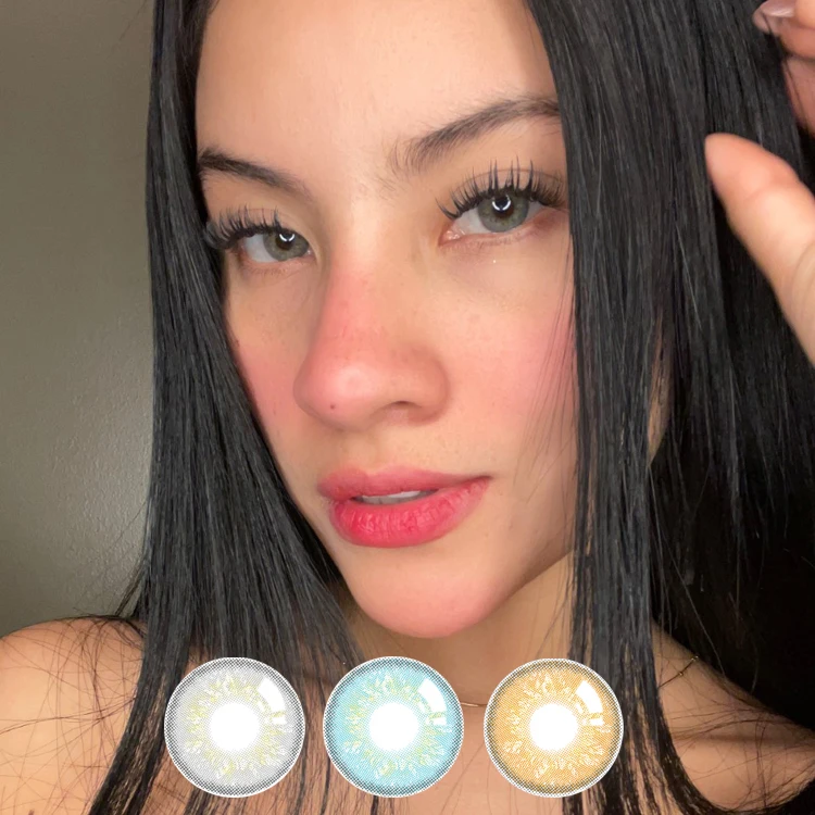 Cheap price wholesale Meetone Russian Brown Gray Blue fresh cosmetic color eye 3 tone prescription contact lenses
