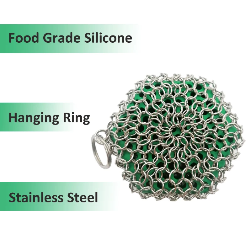 Силиконовая вставка сковорода скребок из нержавеющей стали кухонные щетки для чистки кастрюль чугунный очиститель Chainmail скребок