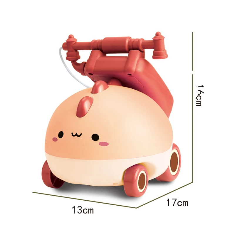 QS Wholesale Educational Gift Plastic Mini Cartoon Dinosaur Musical Hand Pull Line Call Play Telephone Holder Cars Toys For Kids