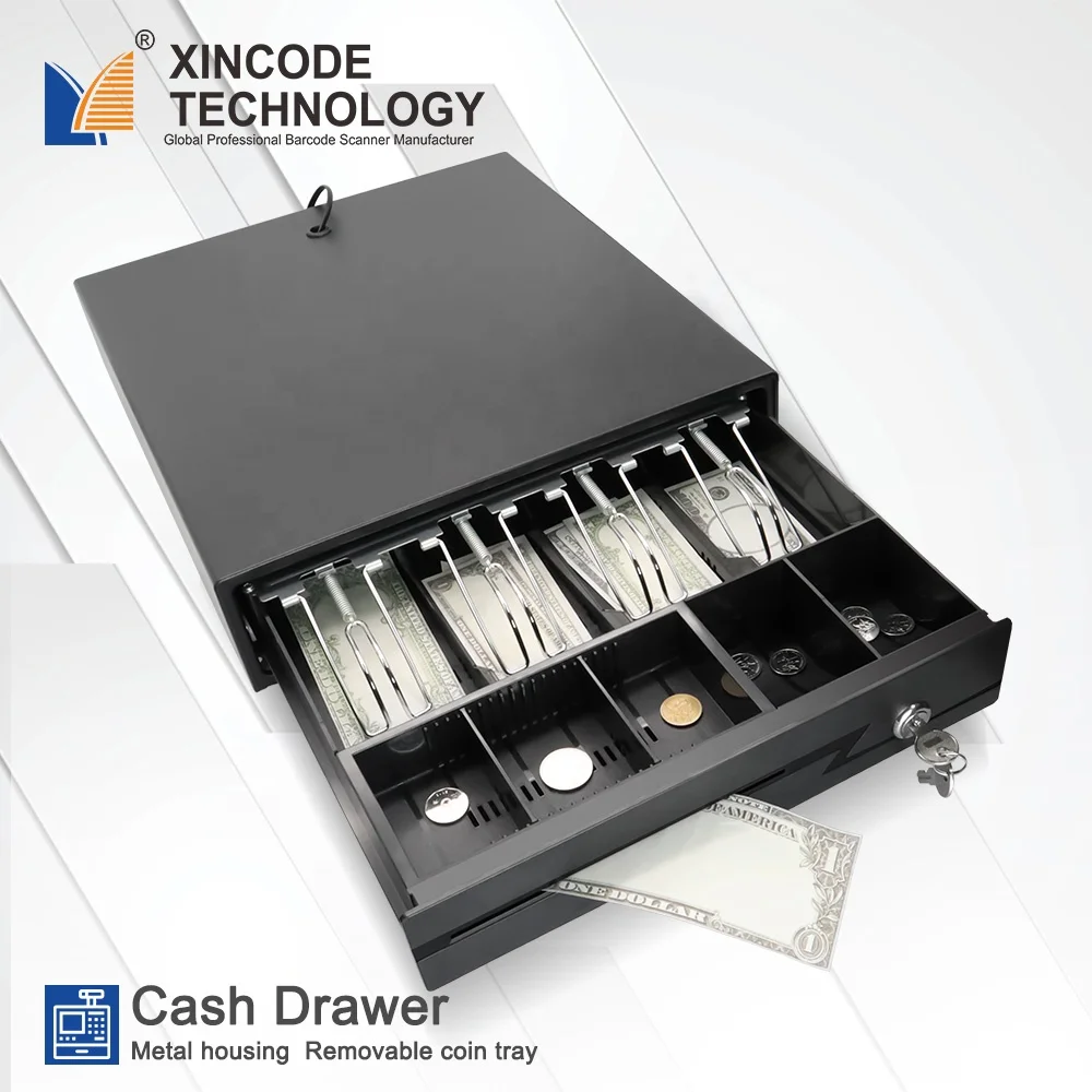 Metal Cash Drawer Double Cheque Slots 3 lock Money Drawer Cash Register Drawer Box Tray RJ11 for Pos System