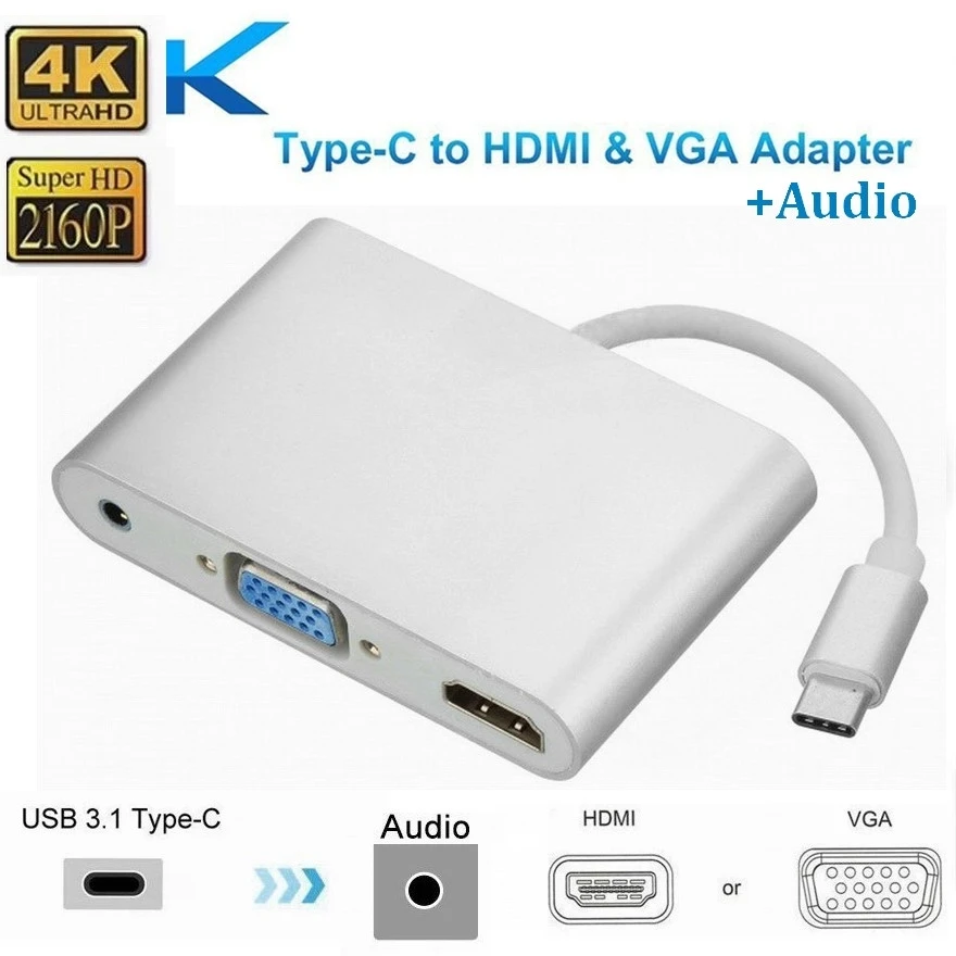 4 2 в 1 USB C 3 HDMI VGA адаптер TYPE-C к 4K UHD конвертер для Macbook Samaung Huawei Google