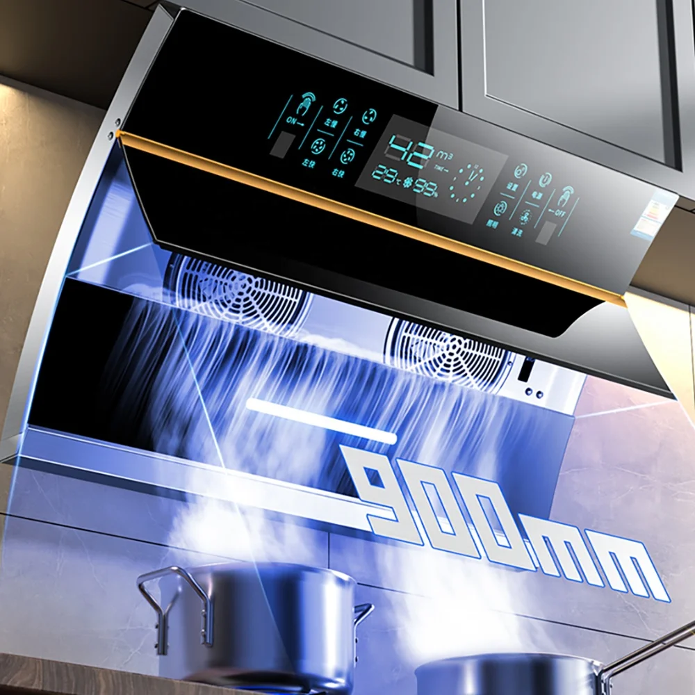 Factory Supplier Competitive Price Electric Chimney Double Motor Wall Mounted Touch Sliding Range Hood 90cm Kitchen Chimney