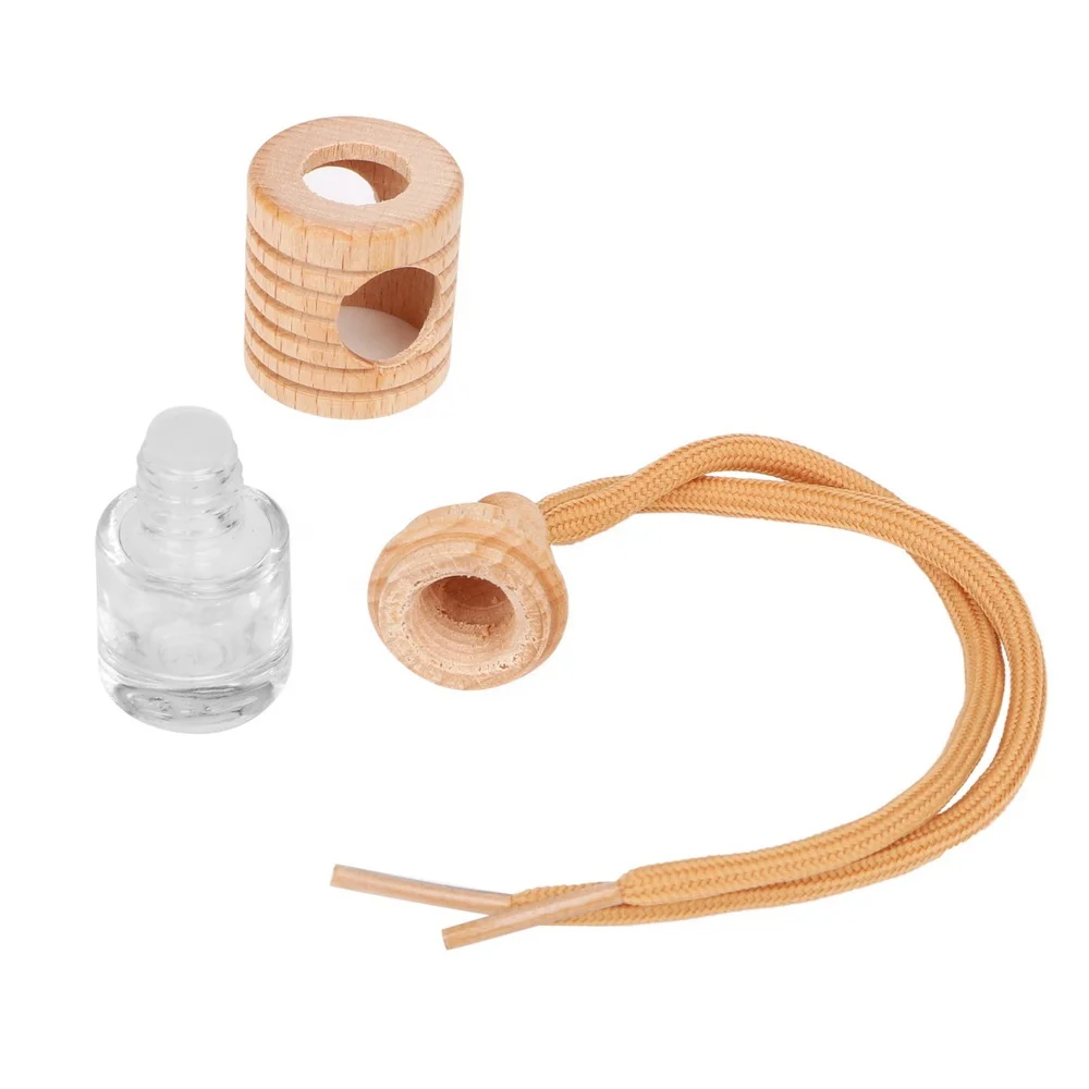 4ml Car Perfume Empty Glass Bottle Wood Hanging Glass Empty Bottle Air Freshener Bottle Perfume Pendant for Essential Oils