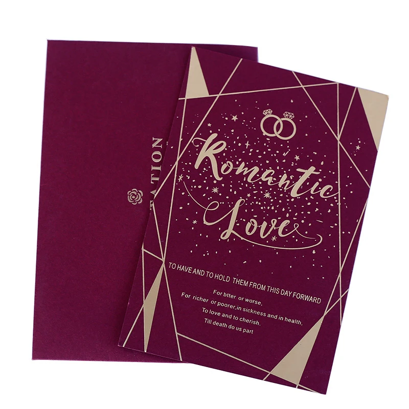 
New Arrival Hot Stamping Foil Custom Red Cardboard Paper Personality Banquet Invitation Card 