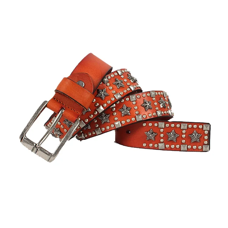 Western Cowboy Outdoor Fashion Genuine Star Belts Cowhide Men Ladies belts with Pin Buckle Belt Unisex