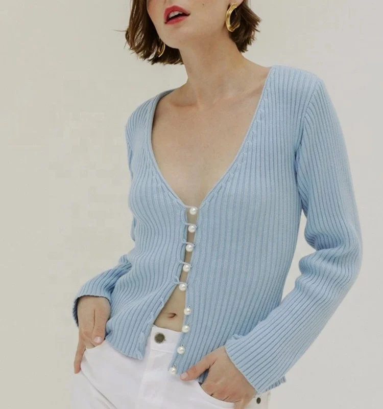 Последние французские кружева ткань Модный женский вязаный свитер с перламутровыми пуговицами до ребро сверху, вязаный кардиган