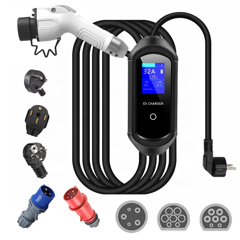 Wholesale Cheapest EV Charger Customizable Plug Blue CEE Schuko UK 3 Pin NEMA 1450 J1772 Type 2 GBT EV Portable Charger 7KW 22KW