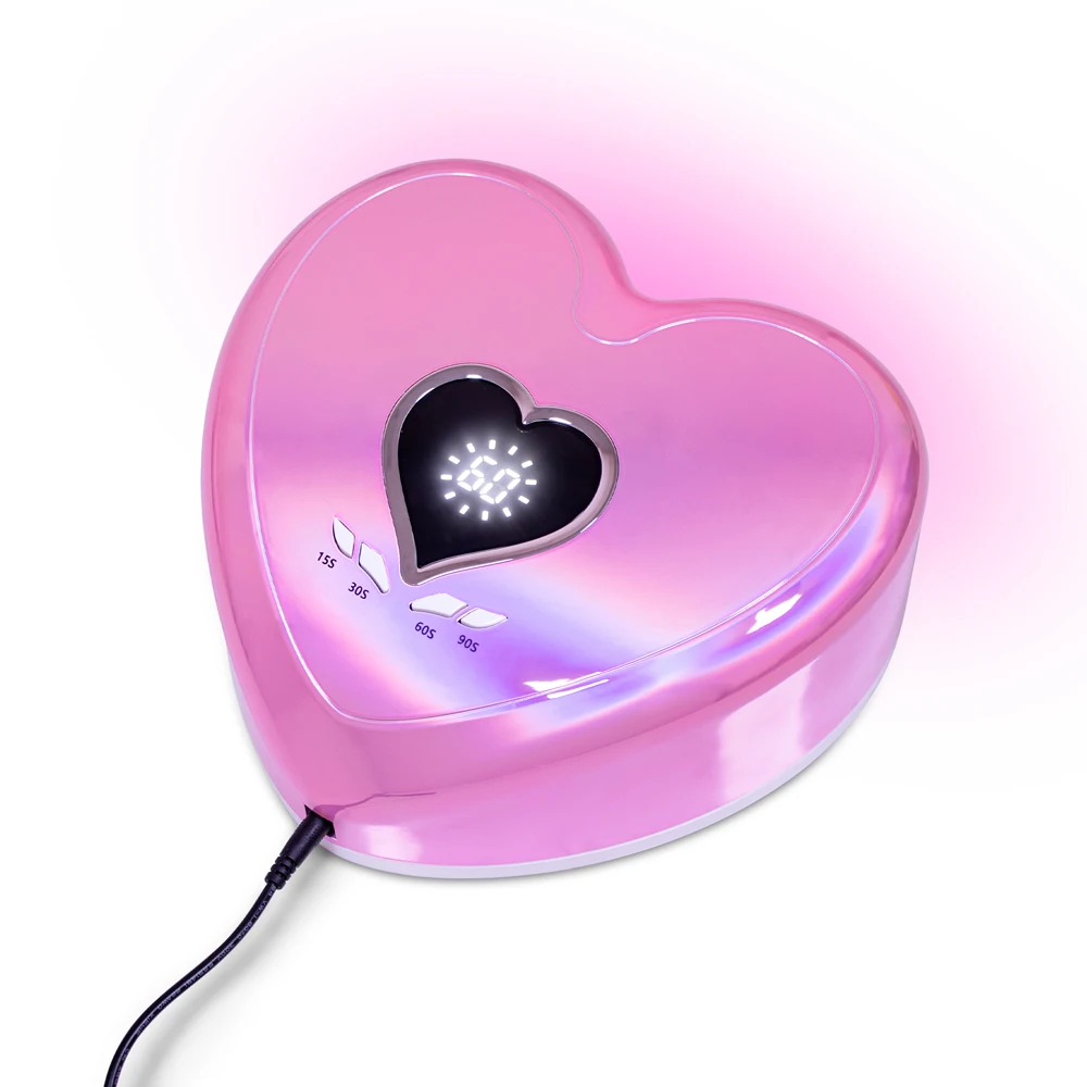 Magic Pink Heart Shape Nail Lamp Pro Cure 96W UV LED Nail Dryer with Shining Diamonds