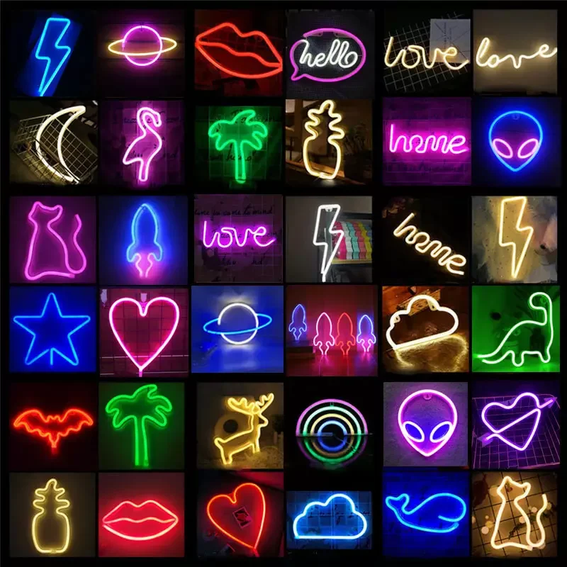 3AA Battery Christmas Flamingo Led Neon Lights Happy Birthday Rainbow Home Sign Led Neon Light