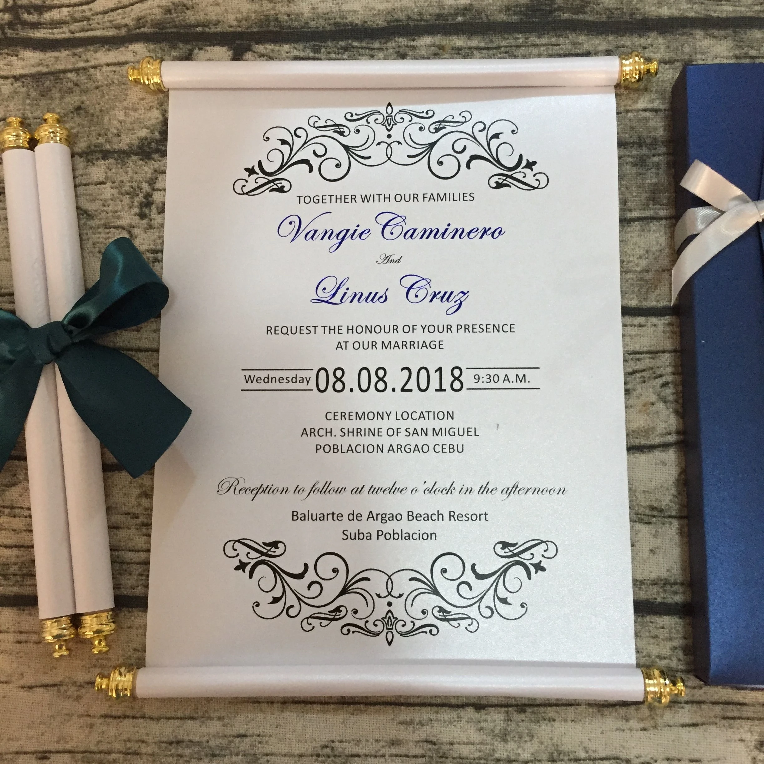 metal bar scroll square box with butterfly ribbon wedding invitations card