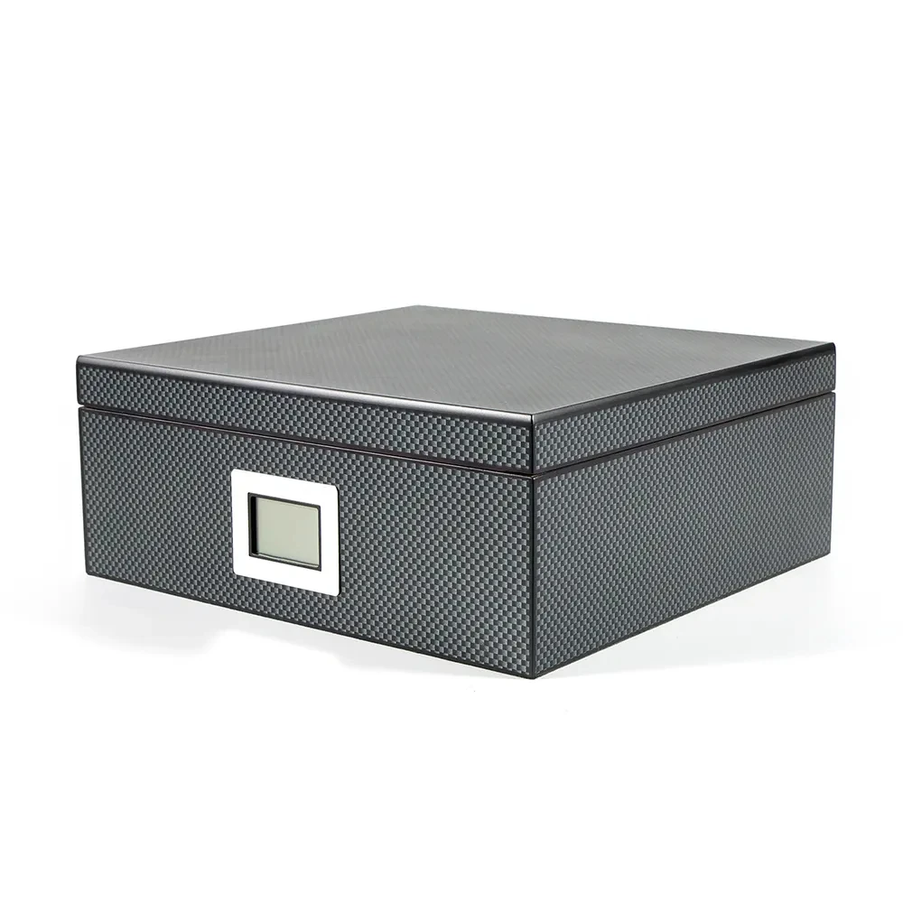 Clear-Top Visible Storage Case for 20-30 Cigars with Humidifier Hygrometer Movable Divider Wooden Desktop Cigar Humidors Box