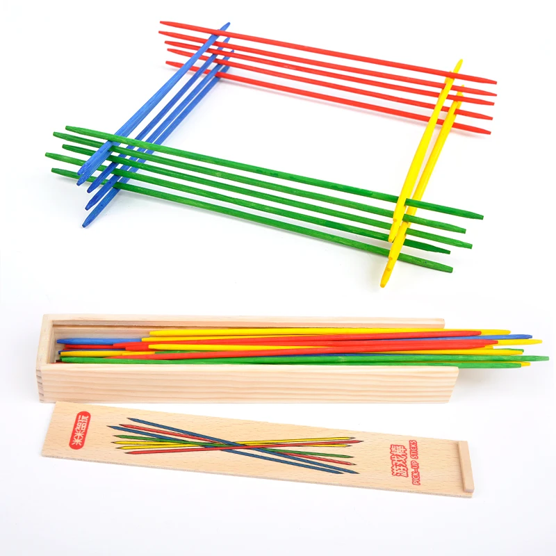 Wooden box pick up sticks bamboo mikado