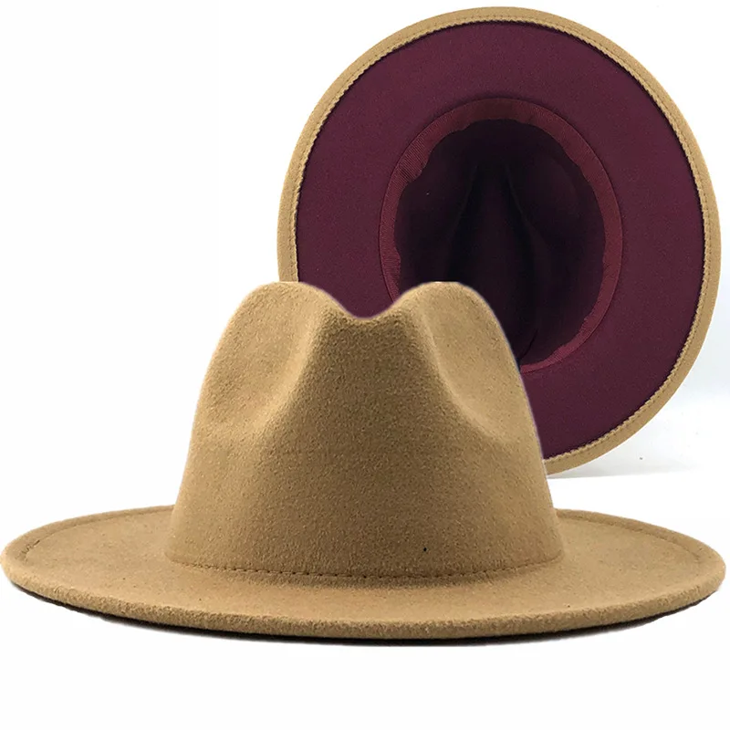 Fashion Design Wholesale 2 tone Cowboy Dress Bucket Style Wide Flat Brim Floppy Wool Felt Panama Fedora Hats for Women and Men