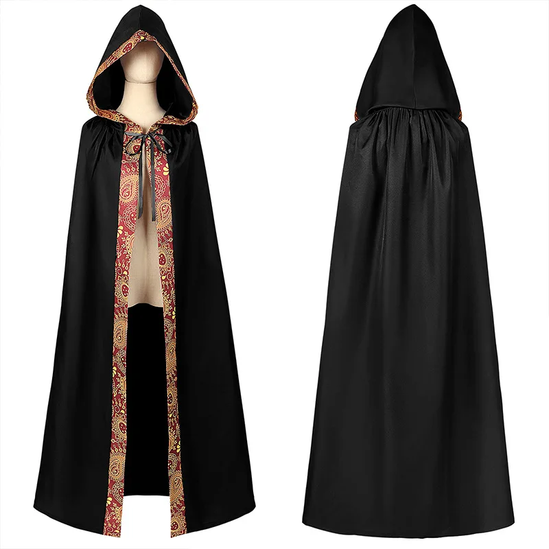 Unisex Halloween Cosplay Costume Medieval Hooded Vintage Gothic Cape Coat Long Trench Ghost Devil Wizard  Cloak