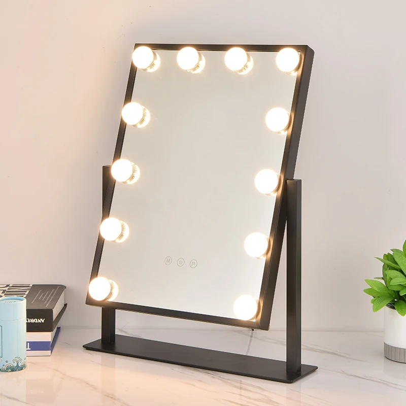 Лидер продаж, классическое черное светодиодное зеркало для туалетного столика, прямоугольное голливудское косметическое зеркало для парикмахера