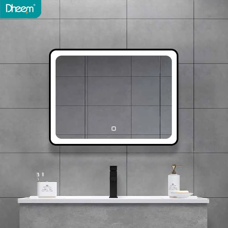 
DHEEM square black metal framed wall mirror bathroom espejo led 