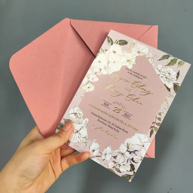 Customized Logo design Embossed Foil Printed Weddinginvites Loving Invitations Cards and Envelope Suit for seaside wedding